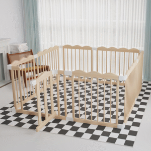Baby Playpen, Wooden Playpen for Babies and Toddlers, Large Adjustable Baby Playpen with Locking Gate, Easy to Assemble, Multiple Shapes,Kids Activity Center(47x62x24 Inch)