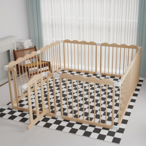 Baby Playpen, Wooden Playpen for Babies and Toddlers, Large Adjustable Baby Playpen with Locking Gate, Easy to Assemble, Multiple Shapes,Kids Activity Center(62x70x24 Inch)